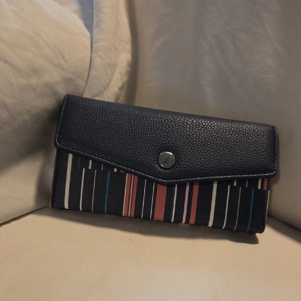 Black and Multicolor Striped Women's Clutch Wallet
